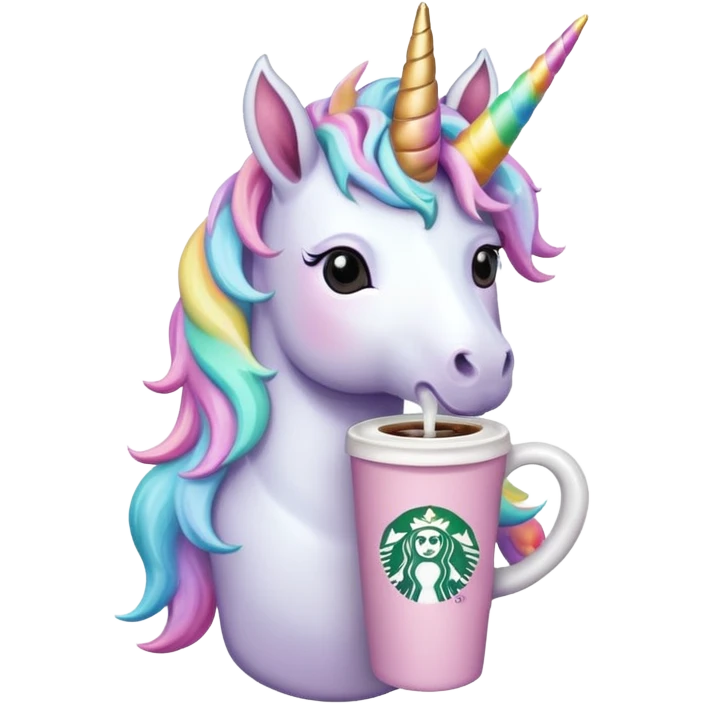 Unicorn drinking starbucks coffee emoji
