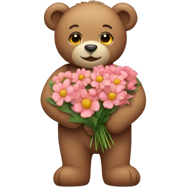 Teddy bear holding flowers  emoji