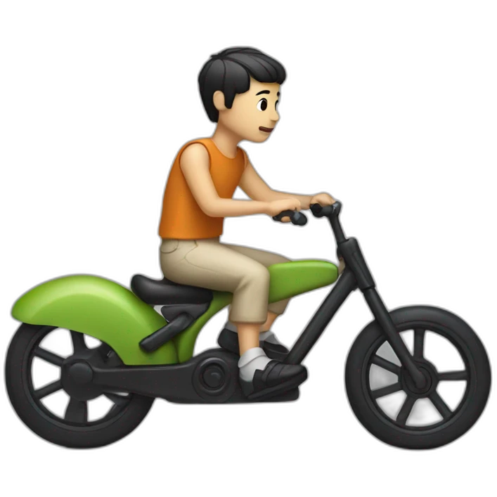 white skin men with short black hair riding a toy bike emoji