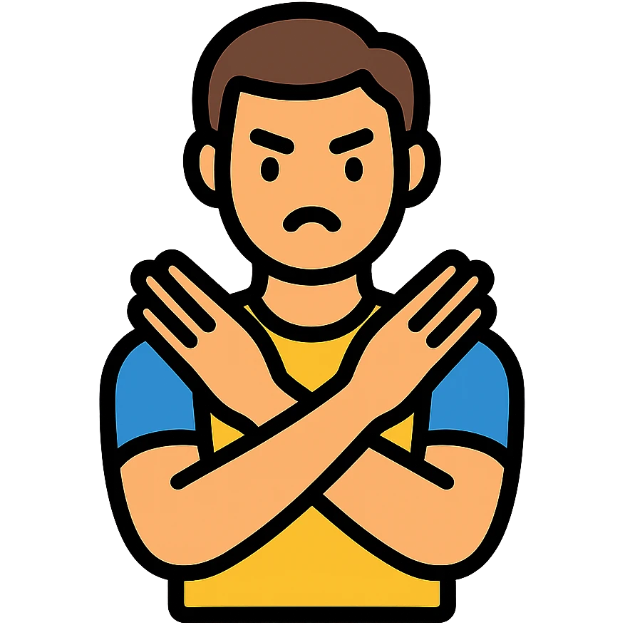 man with arms crossed rejecting emoji