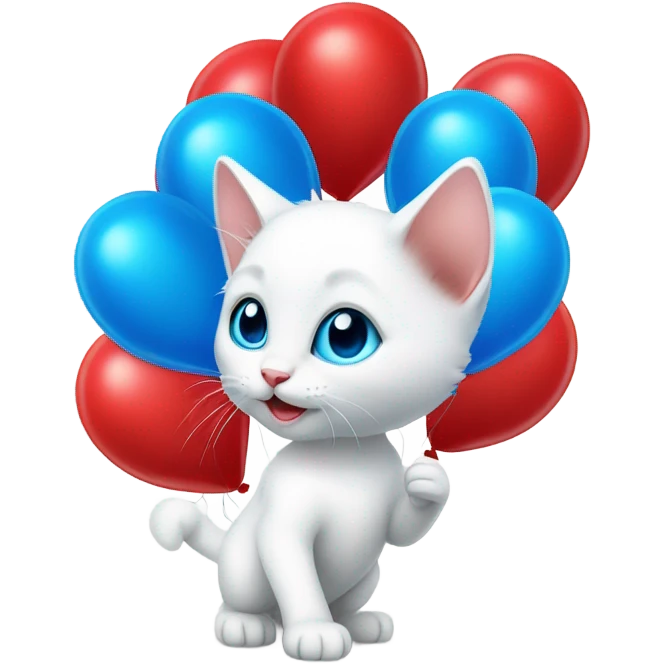 small white kitten and red balloons emoji