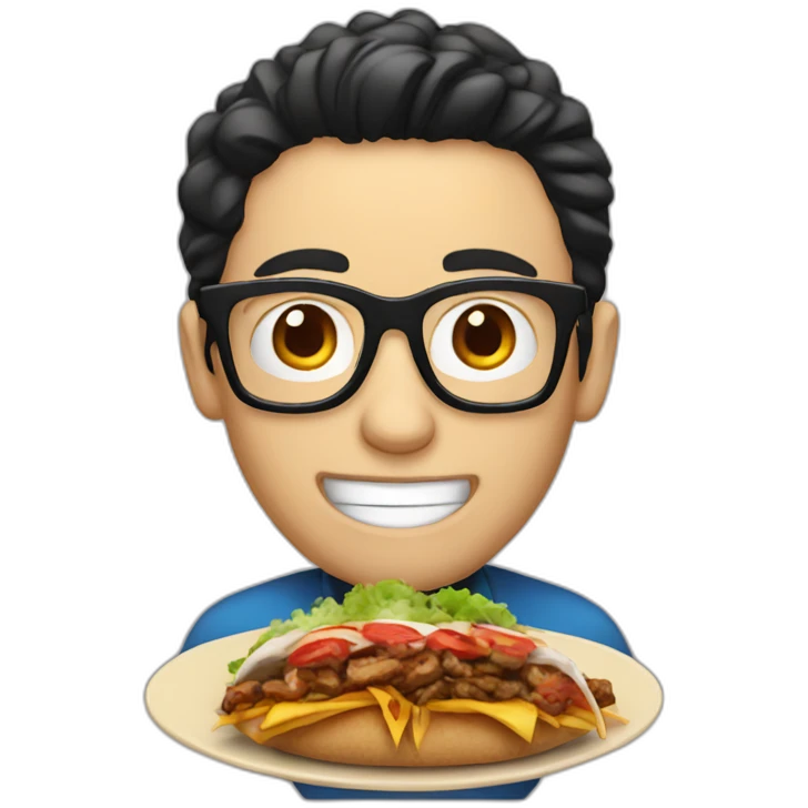 white man with black hair and nerd glasses eating kebab emoji