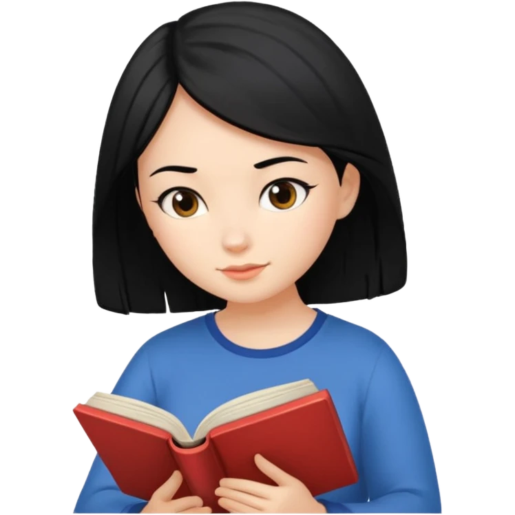 Girl black hair reading book emoji