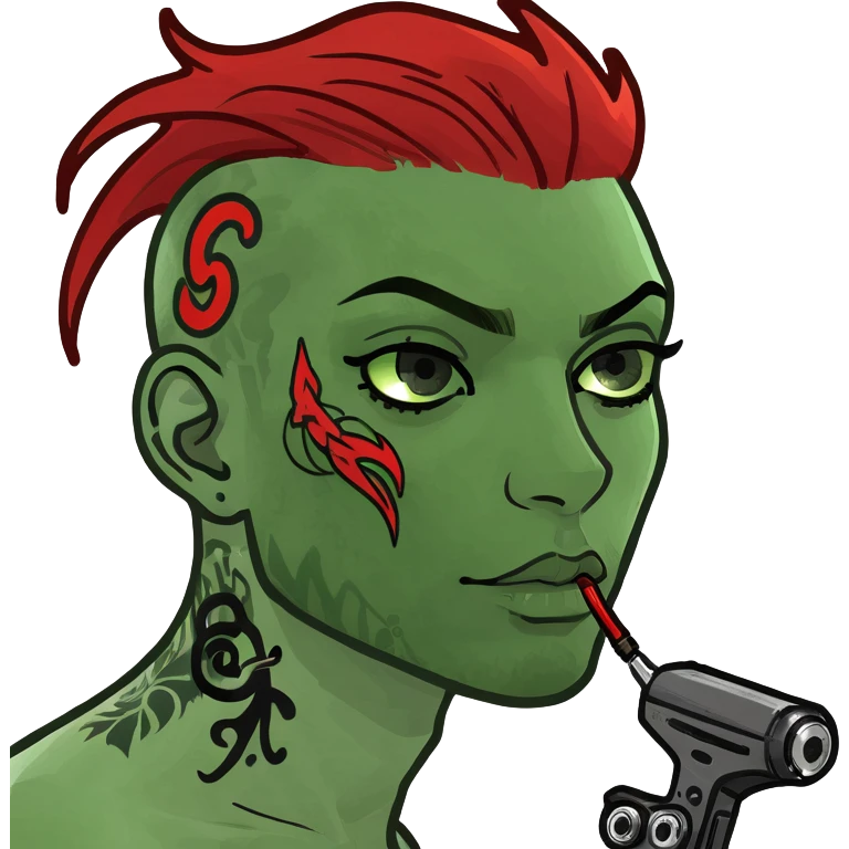 Pink with tattoo machine and red-black hair emoji