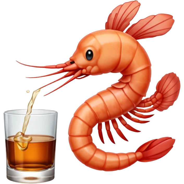 A SHRIMP DRINKING BOURBON, CLASSY, PHOTOREALISM emoji