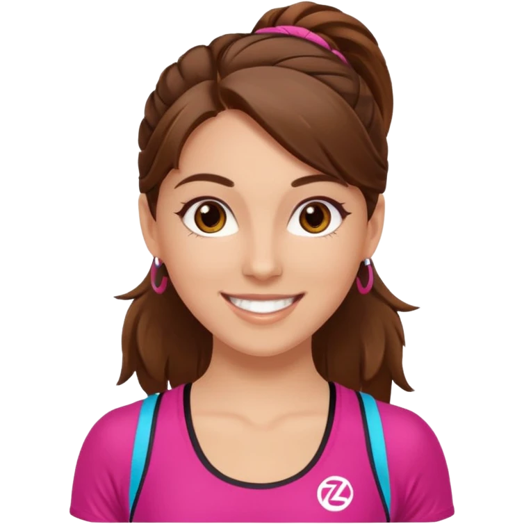 Make a zumba coach emoji, brown eyes, brown hair girl emoji