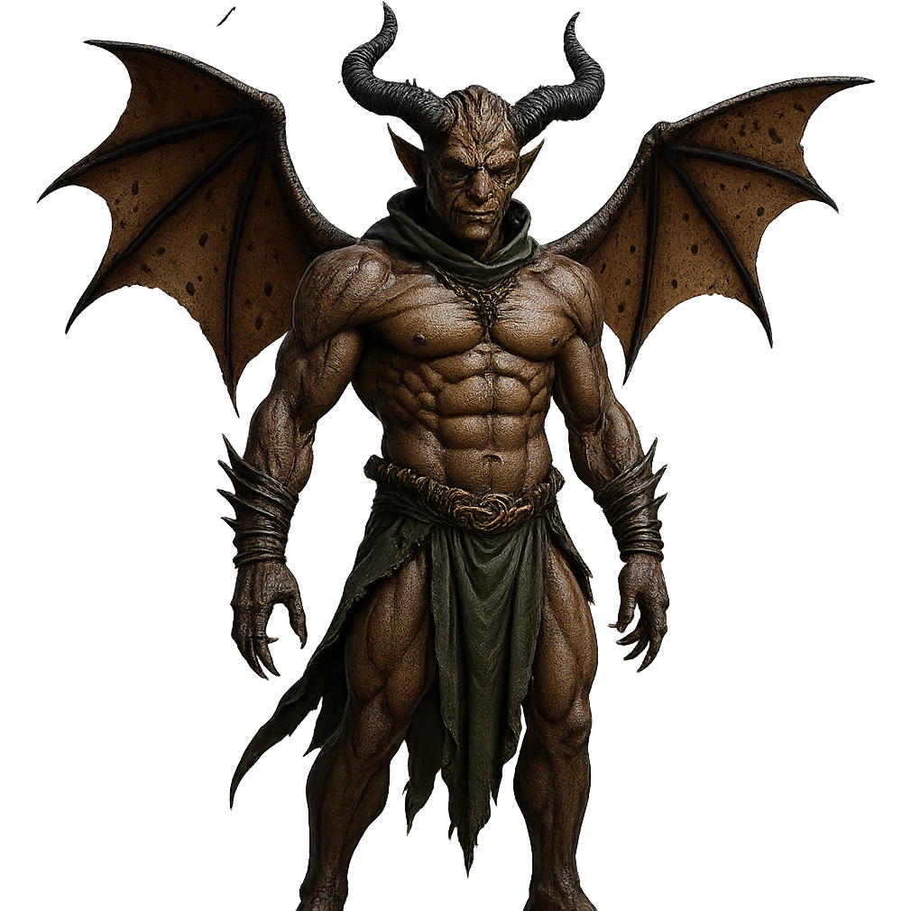 Remove the background to depict the full body of a photorealistic demon on a transparent background. emoji