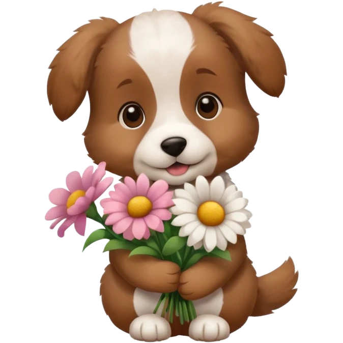 puppy dog holding flowers emoji
