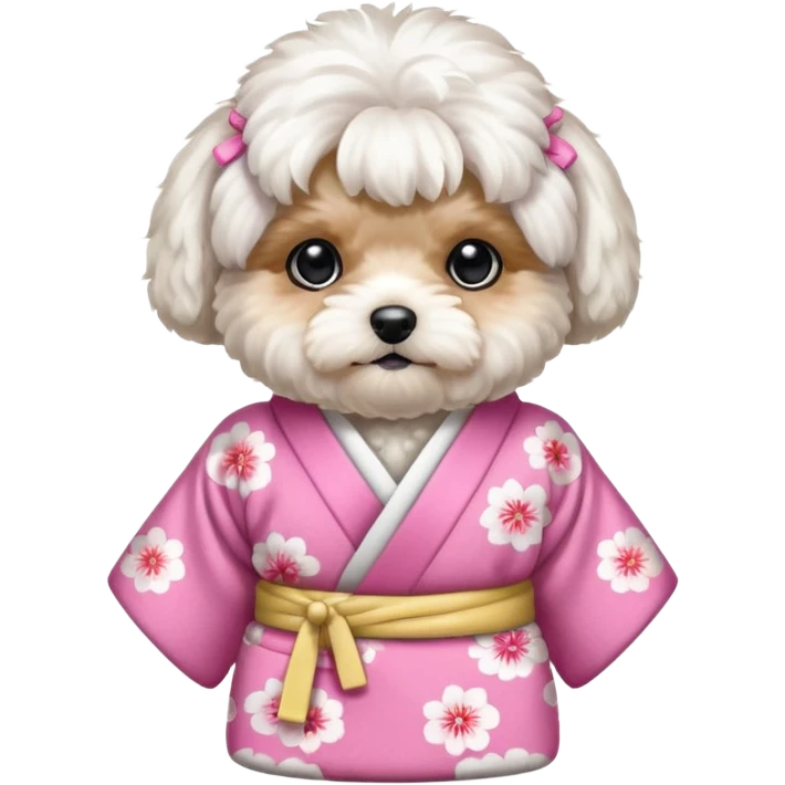 All White Maltipoo with pink kimono emoji