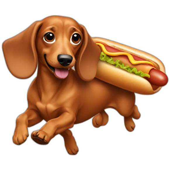 dachshund running with a hot dog costume emoji