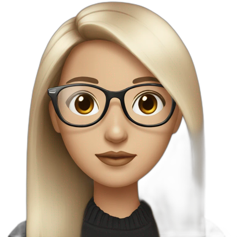 young white girl with rose gold glasses and black straight hair emoji