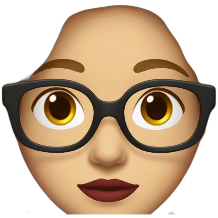 face of a 25 year old caucasic woman with short dark “the bob” hair, bright red lipstick, eyeliner, and square light brown glasses emoji