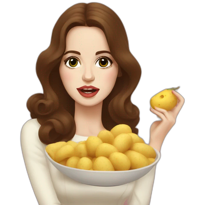 Lana del rey in Belarusian style eating potato emoji