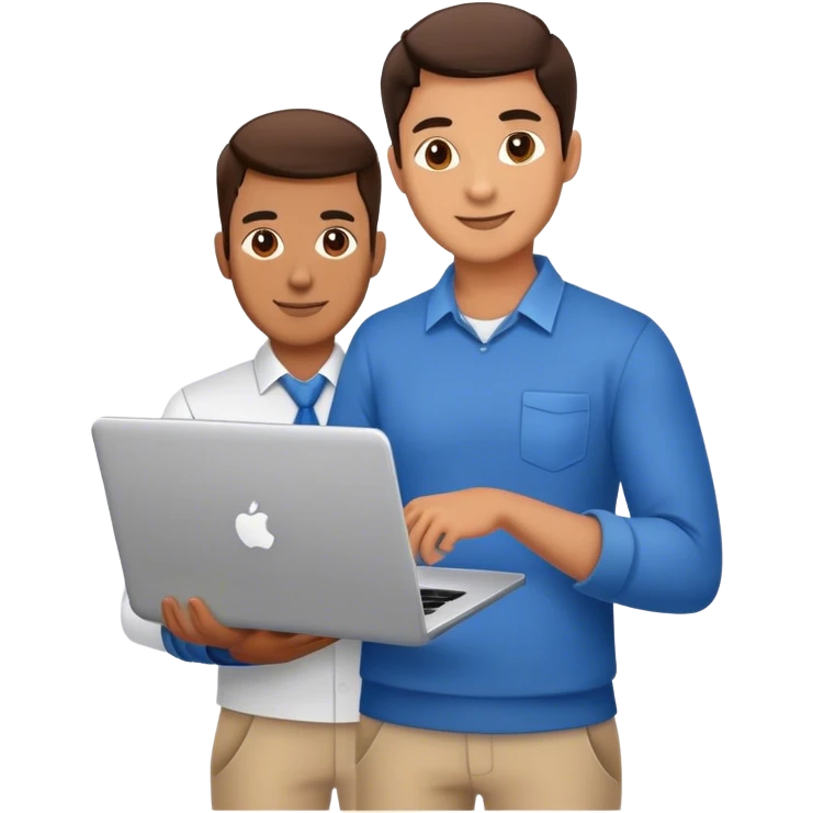 a friendly motivator male colleage holding a laptop emoji