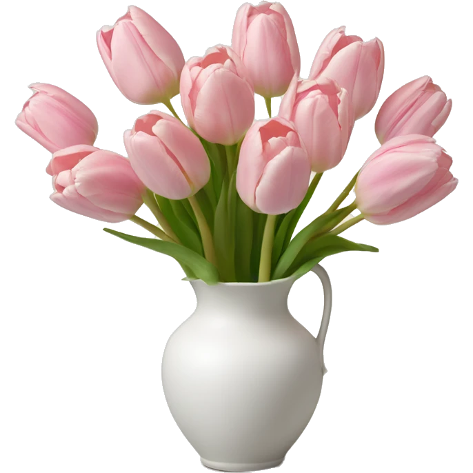 Light pink tulips in white vase in bow  emoji