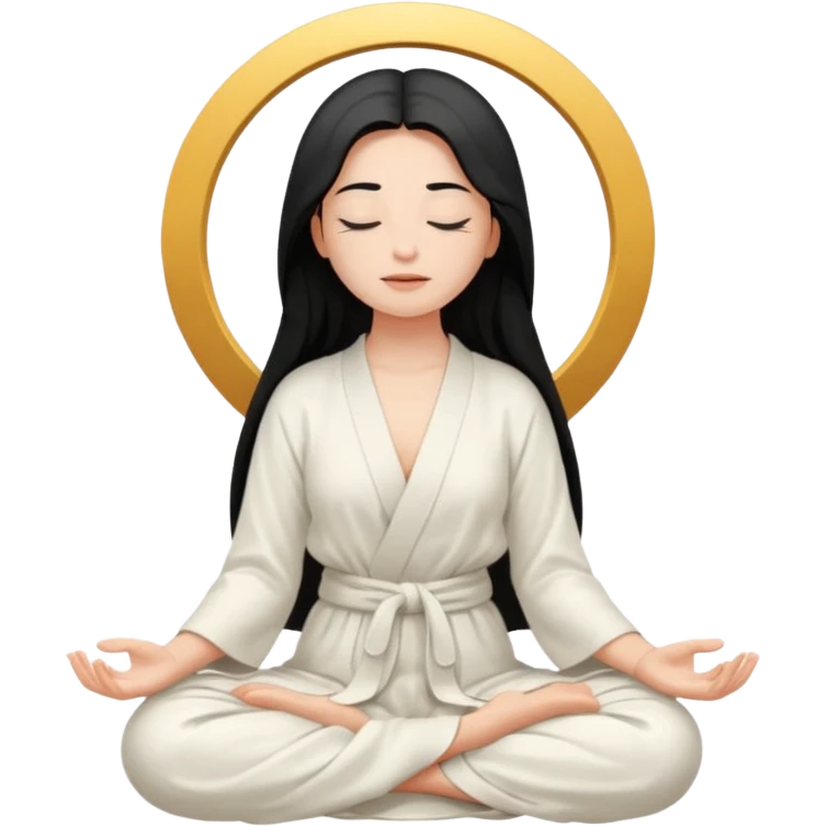 명상하는 검은긴생머리 여자 피부는 하얗고 눈 감은 emoji