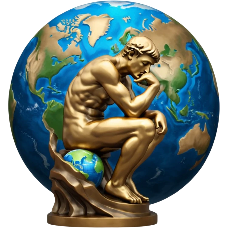 rodins sculpture the thinker but with a planet earth in its hand emoji
