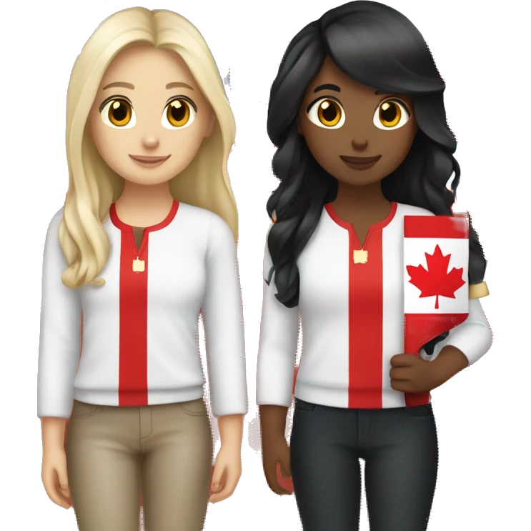 4 girls holding canada flag one brunette, one black hair and two with blonde hair  emoji
