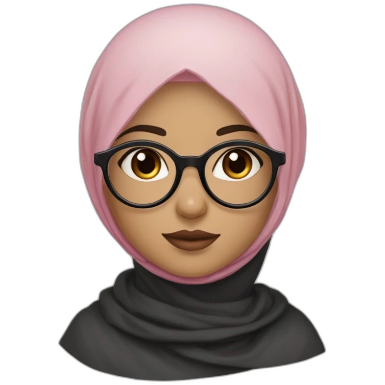 Black hijab white fair skin girl brown eyes wearing round circular metal glasses no make up big cheeks almond eyes pink lips triangle nose emoji