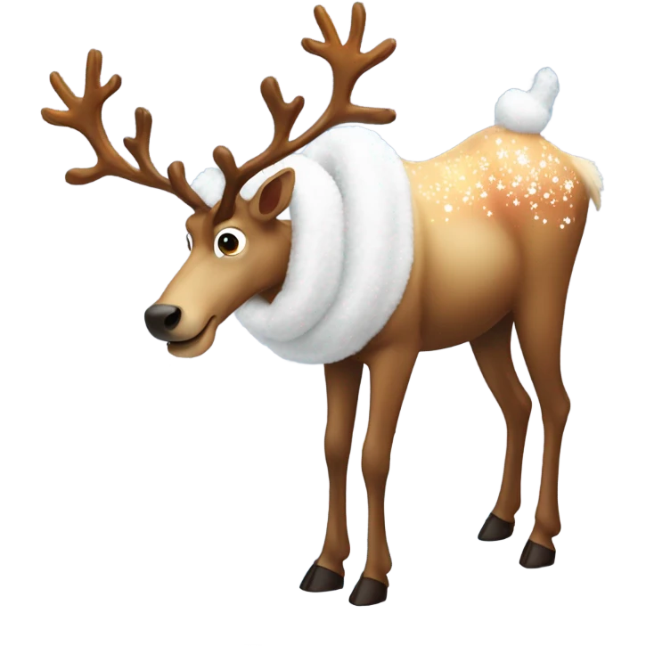 Flamboyant reindeer sniffing a line of snow emoji