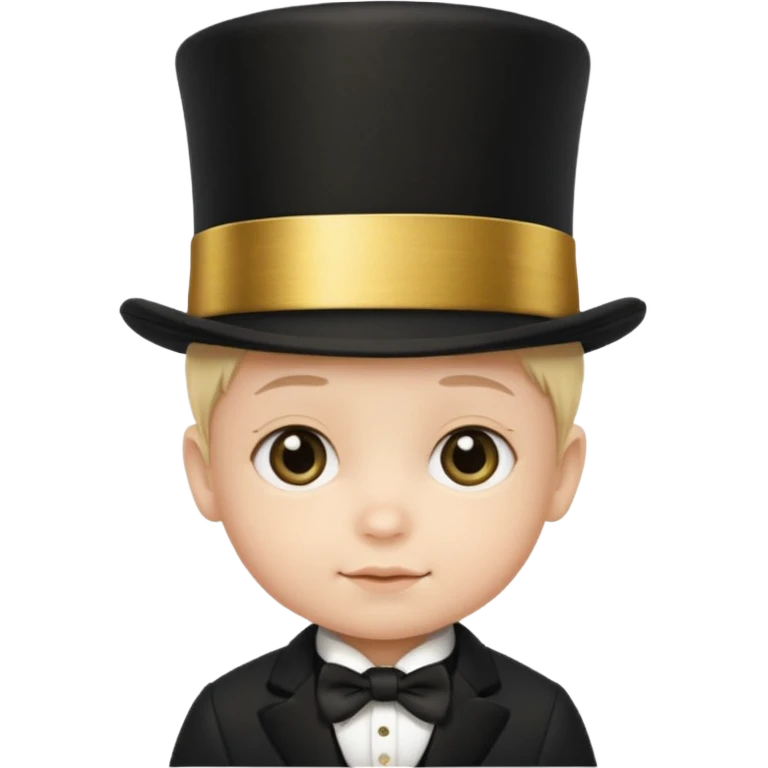 a baby face in a black top hat with a gold stripe emoji