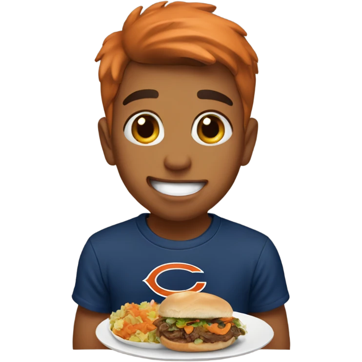 boy enjoying food in Chicago bears t-shirt emoji
