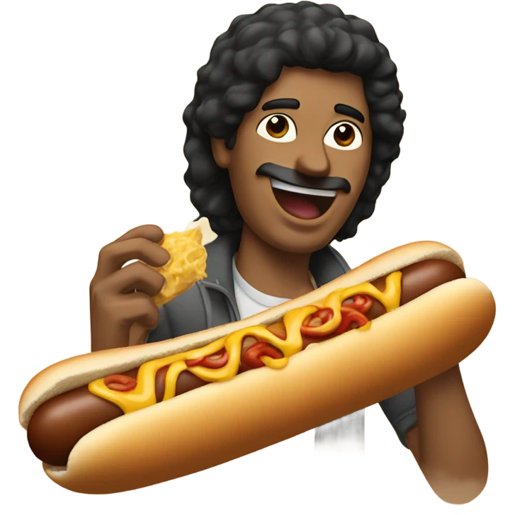 A man with black hair eating a chili cheese dog  emoji