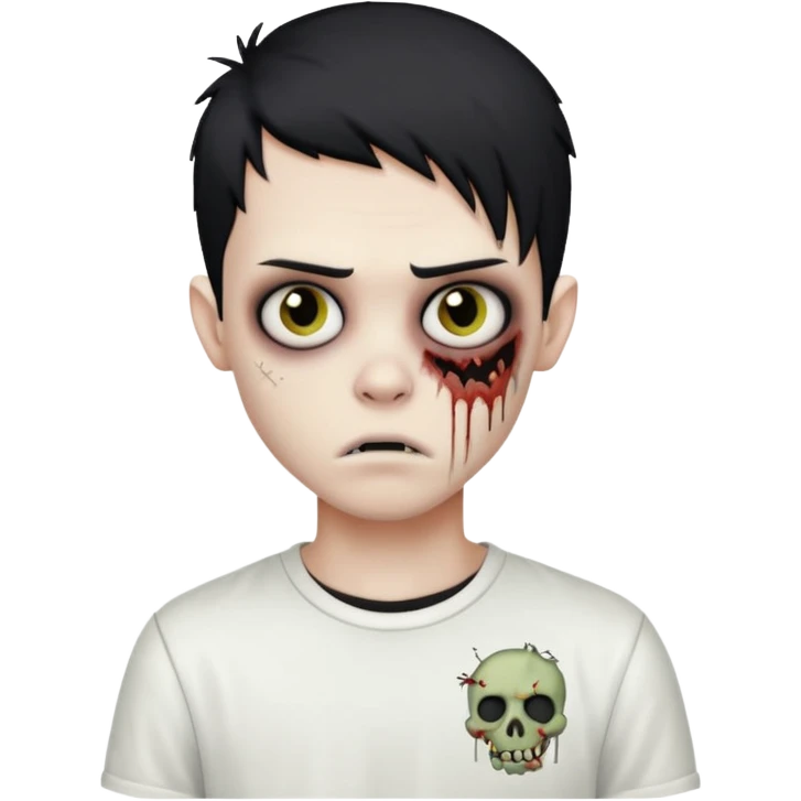 zombie boy with side-swept black emo hair and white shirt emoji
