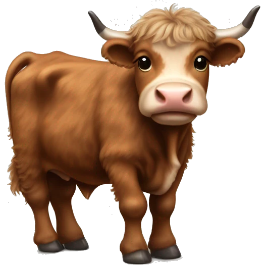 brown fluffy baby scottish cow with a small bow on head emoji