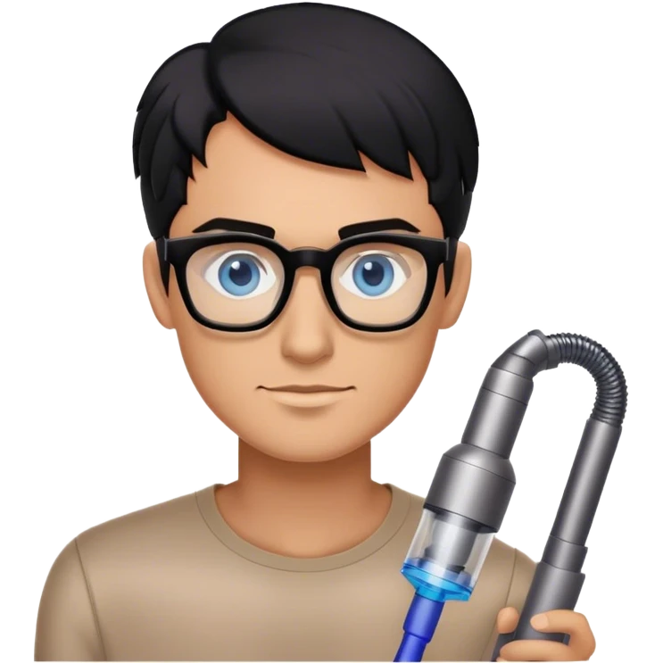 Man with black hair and blue eyes with glasses using Dyson gen5  emoji
