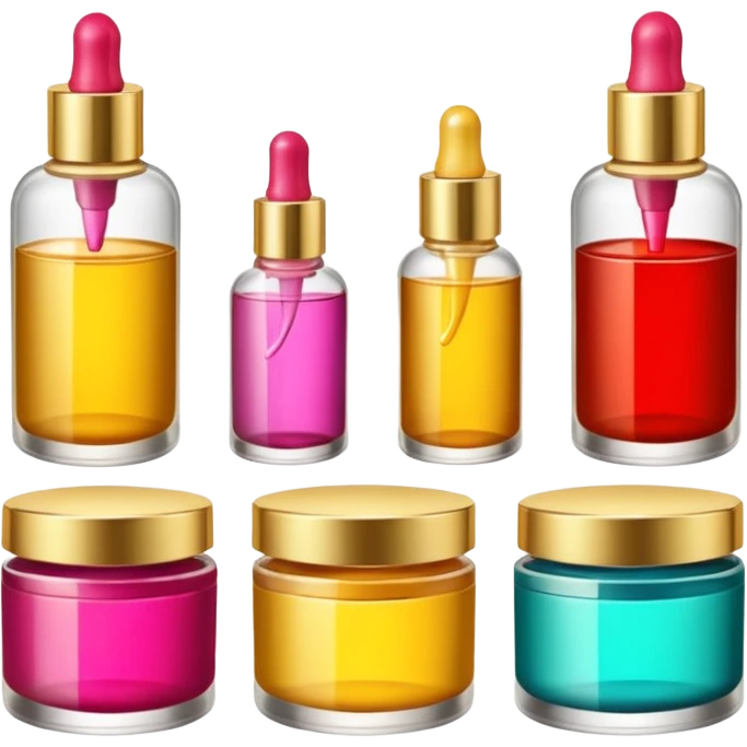 PVarios rodutos de beleza com tampa dos potes dourados e fundo transparente pra usar como figurinha emoji