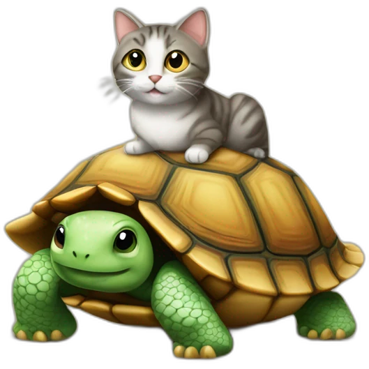 un chat sur une tortue sur une maison emoji