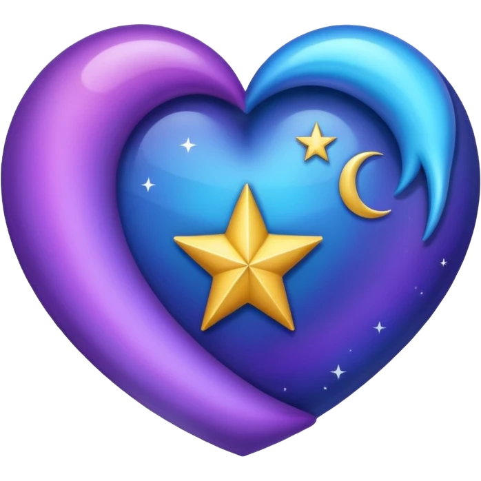 Créame un corazón con color azul y morado y dentro una estrella y una luna emoji
