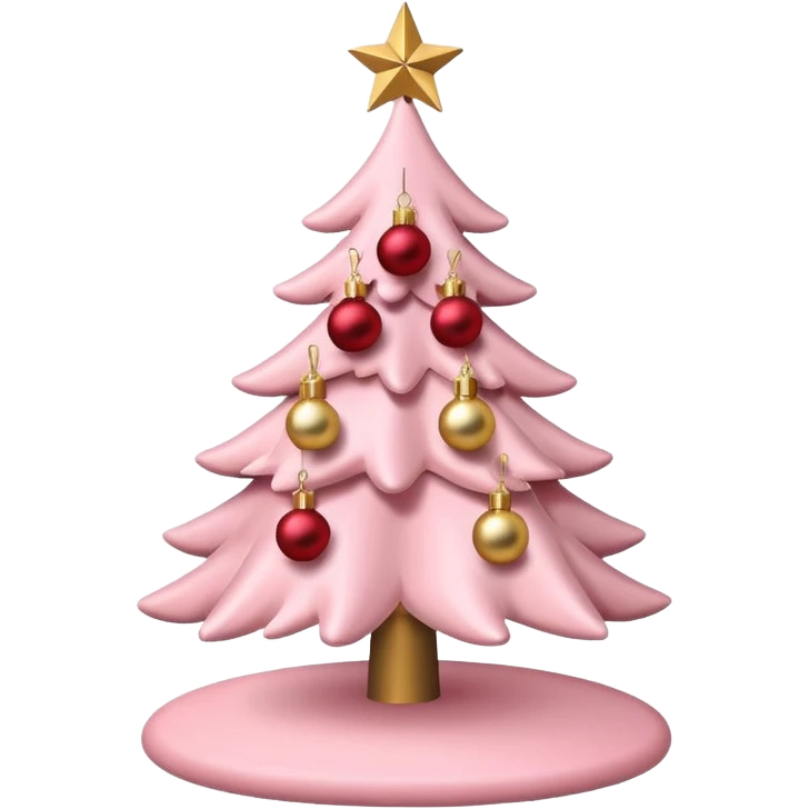 pastel pink christmas tree with red ornaments and star on top emoji