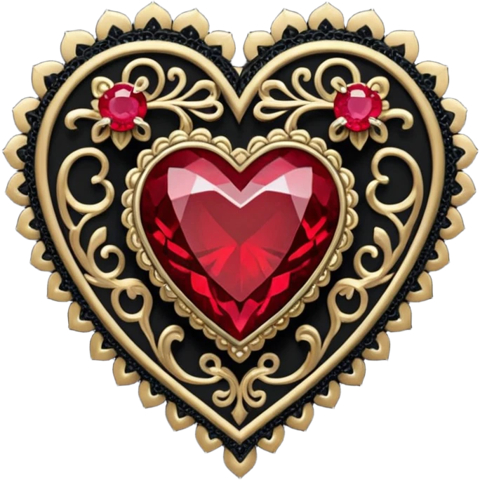 gothic heart with black lace and ruby gem emoji