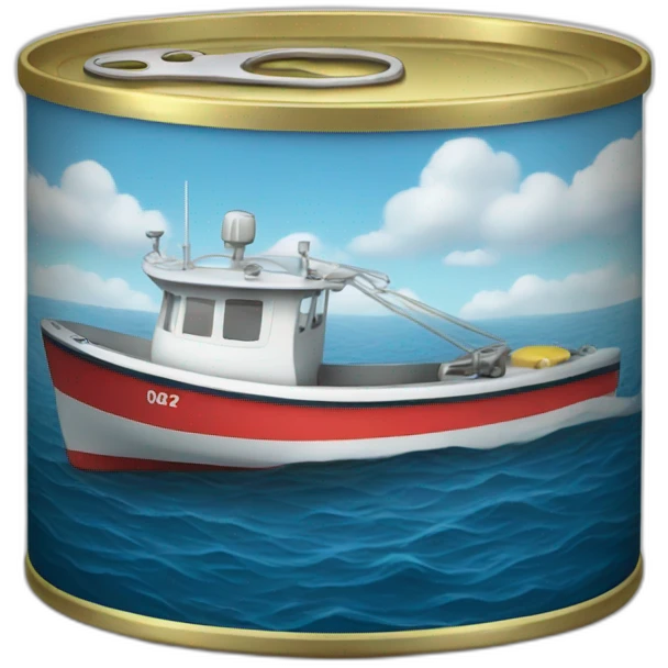 Realistic can of tuna showing a boat emoji