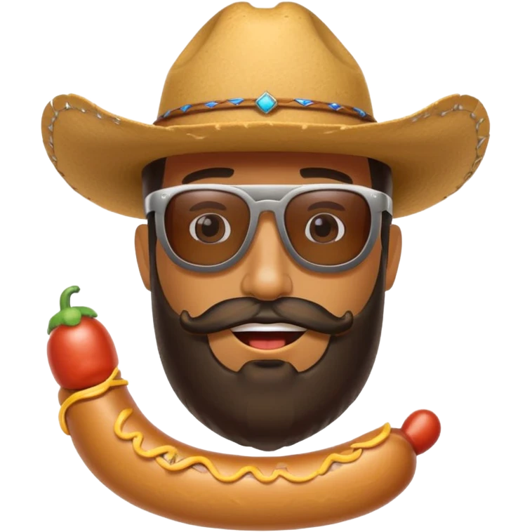 A bearded hotdog with sunglasses and a cowboy hat emoji