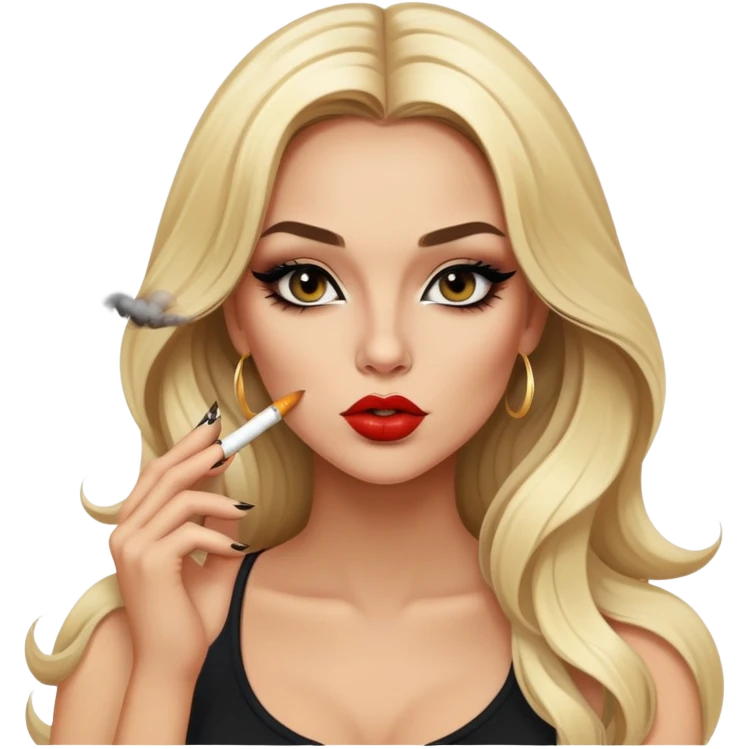 blonde gorgeous girl long hair with latina makeup smoking a cigarette and blowing smoke baddie winged eyeliner  emoji