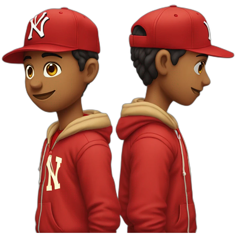 Morocho boy in red attire with a red NY cap red and Jordan Retro 4 red🌟. emoji