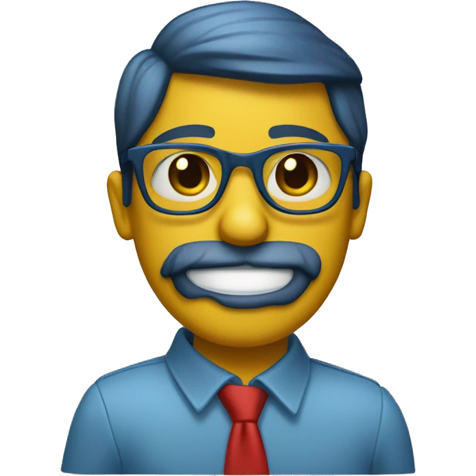 Yellow chat with dress blue and wearing flat shoes and wear red glasses  emoji
