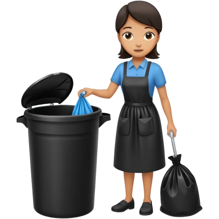full body housekeeper putting black trash bag in the trash can emoji