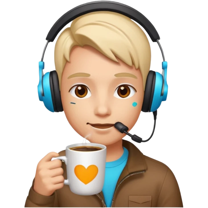 Gaming character drinking coffee - with vibrant colors emoji