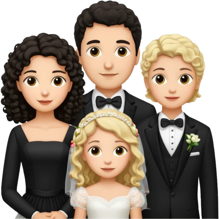 Familia : Novio pelo oscuro, Novia pelo rizado oscuro, hija mayor pelo mono , hija menor pelo oscuro. emoji
