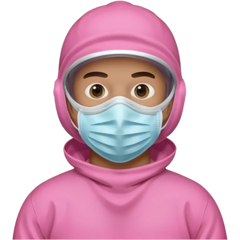 man in  pink protection clothes with full-faced mask emoji