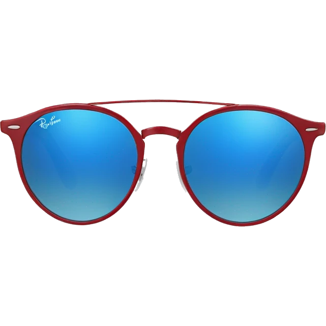 dark red  ray ban round metal sunglasses  with blue frame front view  emoji