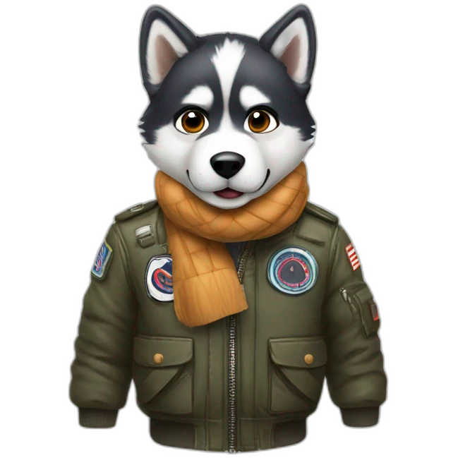 a cute pilot husky with goggles a bomber jacket and scarf emoji
