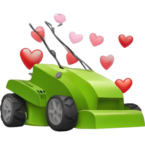 lawn mower with hearts emoji