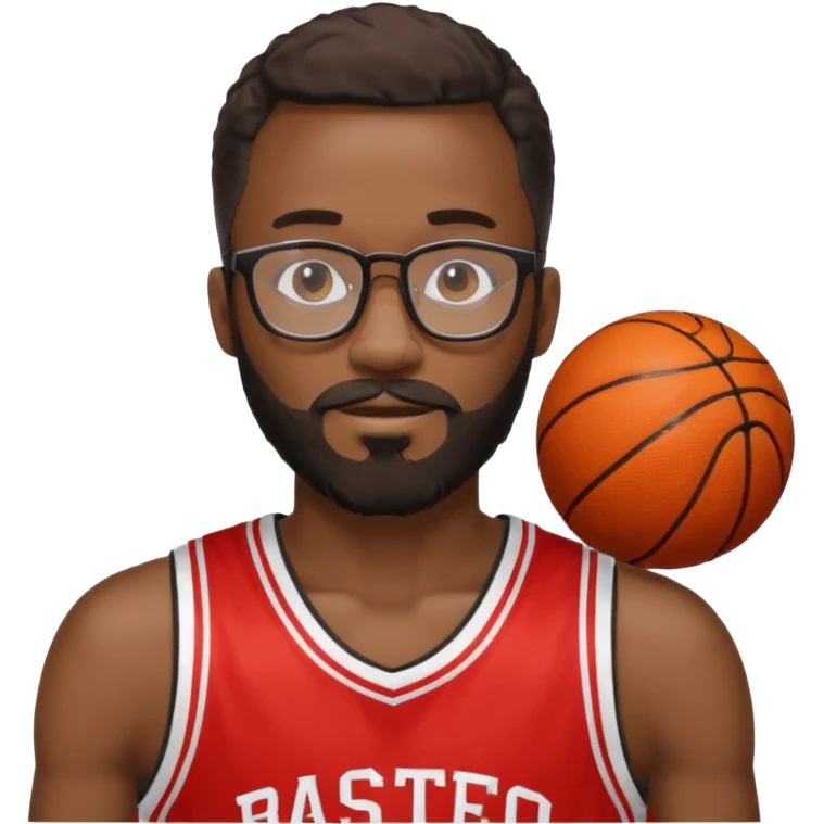 Male Athlete with Glasses – Black man, beard, basketball jersey.

 emoji