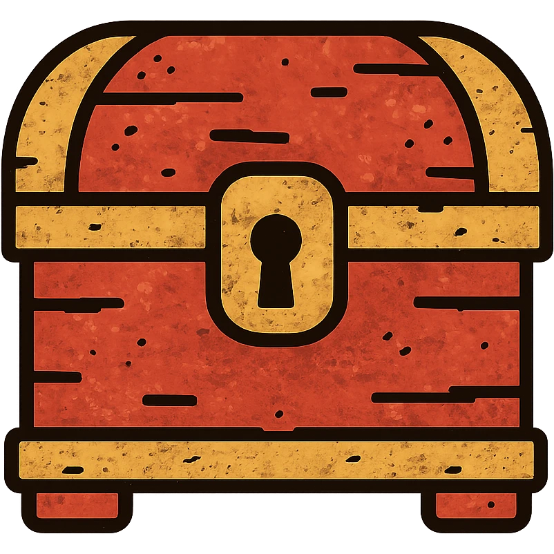 a weathered, worn, and grungy parchment styled red treasure chest with aged look emoji
