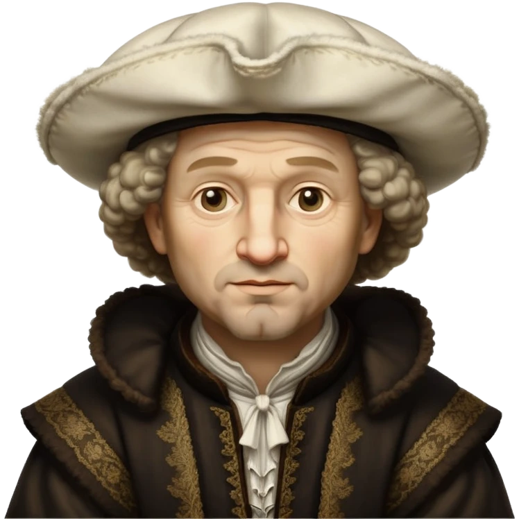 emoji of rembrandt,-shown-as-a-master-artist-with-deep,-introspective-eyes-and-richly-detailed-period-clothing,-rendered-with-dramatic-chiaroscuro-lighting-that-emphasizes-his-legacy white puffy hat emoji